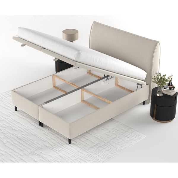 Бежово тапицирано двойно легло с място за съхранение 160x200 cm Pearl – Maison de Rêve-image-3