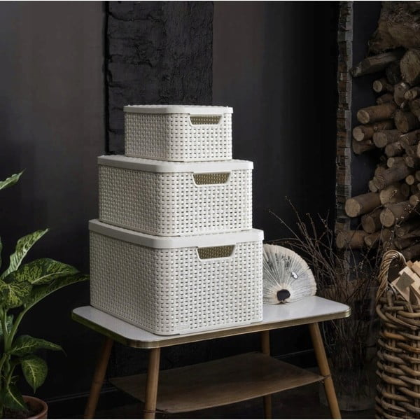 Кремава пластмасова кутия за съхранение с капак 20x29x14 cm Style – Curver-image-1