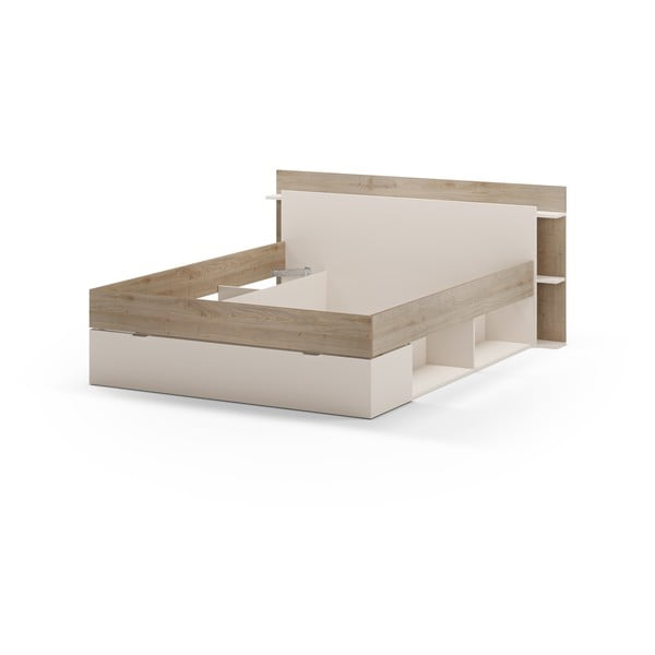 Бяло-естествено двойно легло 160x200 cm от декор от дъб  с място за съхранение без ламелно дъно Albo – Marckeric-image-4