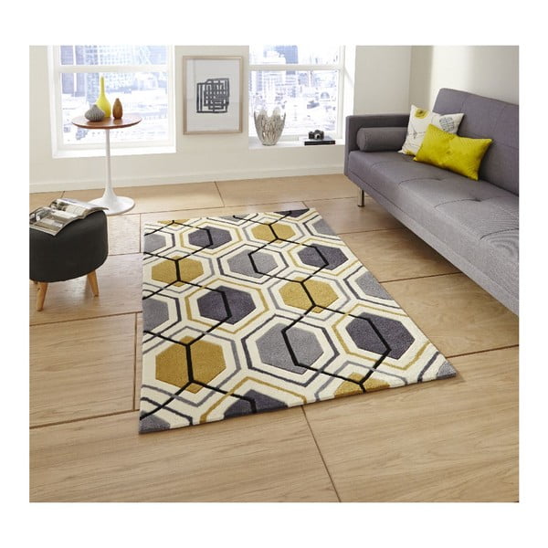 Килим Хонг Конг Шестоъгълник сив и жълт, 120 x 170 cm - Think Rugs-image-1