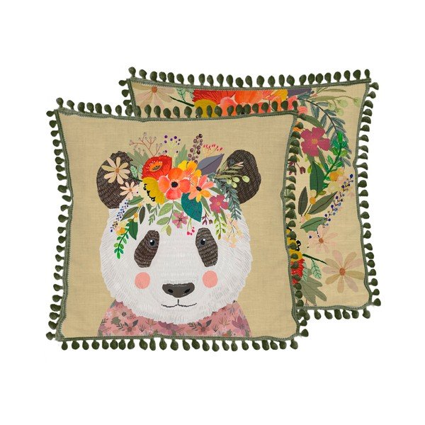 Възглавница с ленено платно Флорална панда, 45 x 45 cm - Little Nice Things-image-3