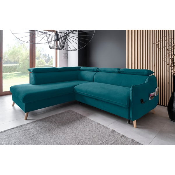Ъглов разтегателен диван от тюркоазено кадифе (ляв ъгъл) Sweet Harmony - Miuform-image-3