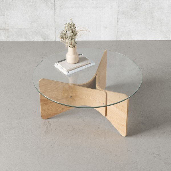 Кръгла масичка за кафе със стъклен плот в естествен цвят ø 84 cm Madera - Umbra-image-1