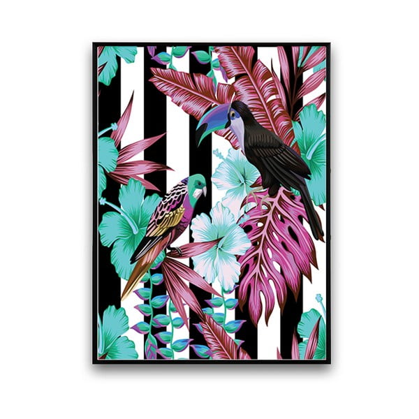 Plakát s papoušky, černo-bílé pozadí, 30 x 40 cm