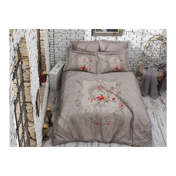 Спално бельо от памучен сатен с чаршаф за двойно легло, 200 x 220 cm Lilyanna - Unknown
