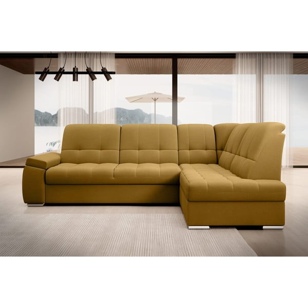 Жълт кадифен разтегателен ъглов диван с място за съхранение (десен ъгъл L форма) Sado – ELTAP-image-3