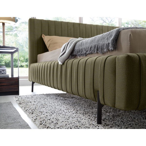 Зелено тапицирано двойно легло с място за съхранение и включена подматрачна рамка 140x200 cm Plissa – ELTAP-image-4