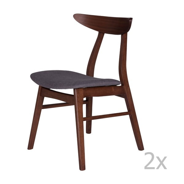 Комплект от 2 трапезни стола от каучуково дърво с тъмносива седалка Salma - sømcasa