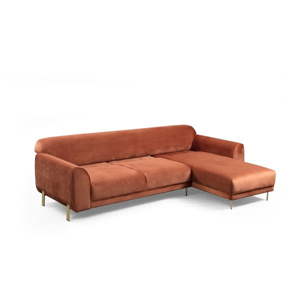 Оранжево-кафяв ъглов разтегателен диван с кадифена повърхност , десен ъгъл Image - Artie-image-2