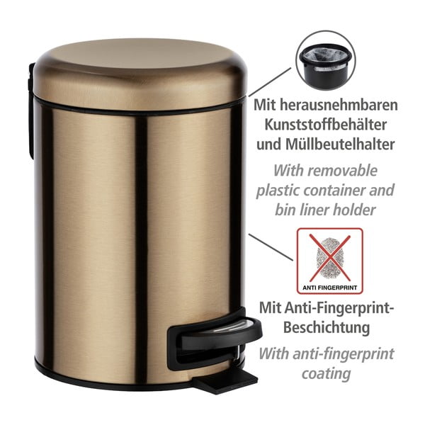 Кошче за боклук с педали в меден цвят , 3 л Leman - Wenko-image-4