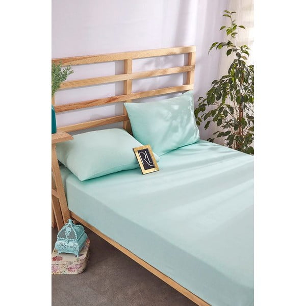 Светлосини еластични памучни чаршаф и калъфка за възглавница в комплект 100x200 cm – Mila Home
