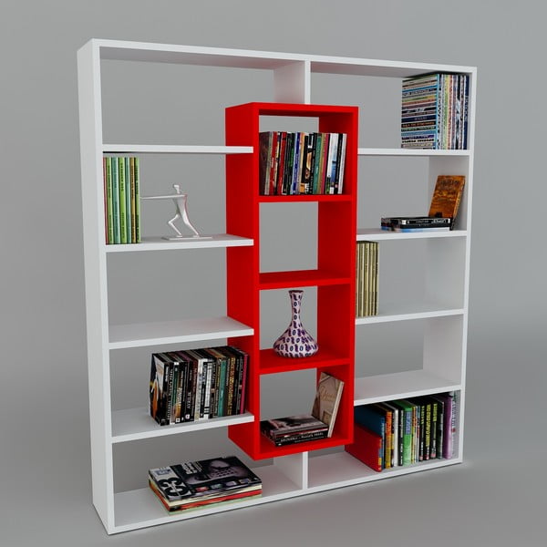 Knihovna Ample White/Red, 22x125x135,7 cm