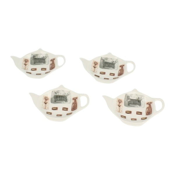 Sada 4 porcelánových tácků na čajové sáčky Duo Gift Kotty