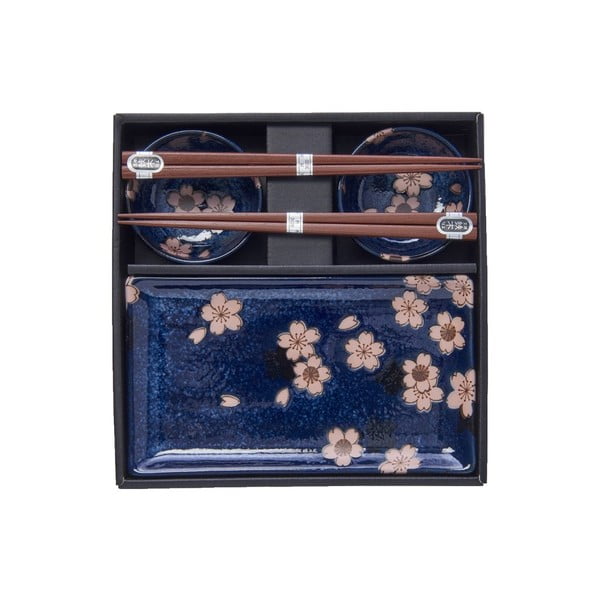 Комплект от 6 части от сини керамични чинии за суши Sakura - MIJ