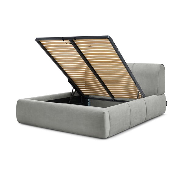 Светлосиво тапицирано двойно легло с място за съхранение с решетка 180x200 cm Vernon - Bobochic Paris-image-4