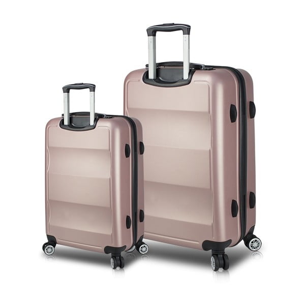 Комплект от 2 розови куфара за пътуване на колела с USB портове My Valice LASSO Cabin & Large - Myvalice