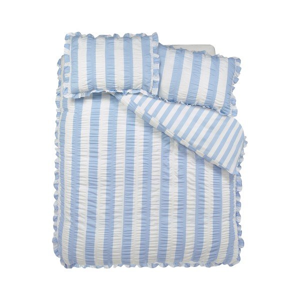 Синьо  двойно  спално бельо 200x200 cm Seersucker Frill Stripe – Catherine Lansfield