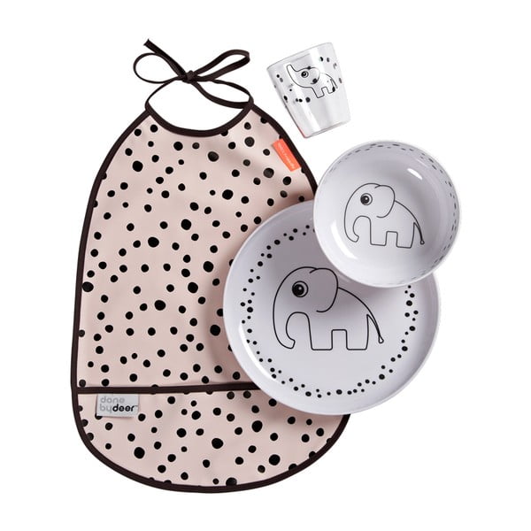 Розов детски комплект за хранене с лигавник Happy Dots - Done by Deer