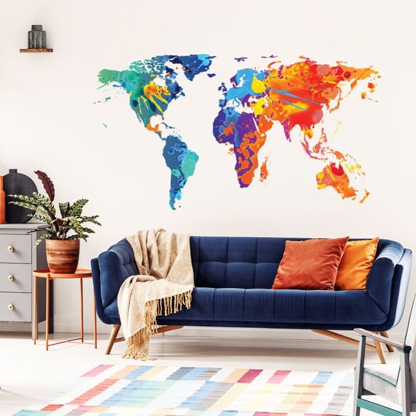 Стикери за стена Стикери за стена Дизайн на картата на световете Акварел, 40 x 70 cm - Ambiance
