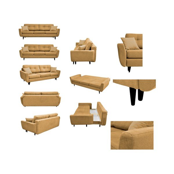 Žlutá trojmístná rozkládací pohovka s černými nohami Mazzini Sofas Jasmin-image-2
