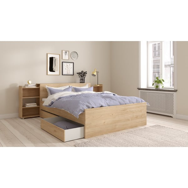 Двойно легло от дъбов декор  без ламелно дъно в естествен цвят 140x200 cm Naia – Tvilum-image-4