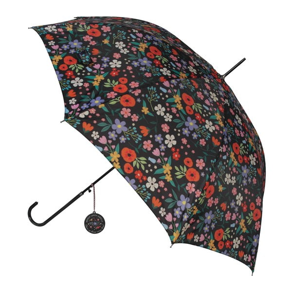 Černý holový deštník s barevnými detaily Flower, ⌀ 100 cm