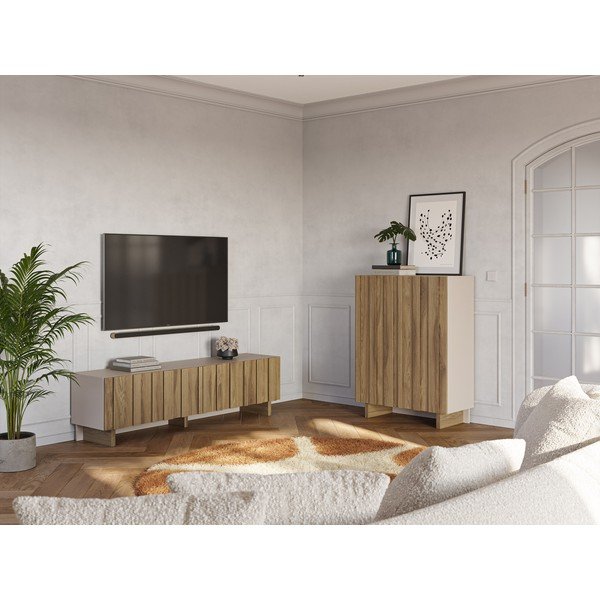 Кремаво/в естествен цвят шкафче от масивен бор 90x120x43 cm Marlo – Marckeric-image-4