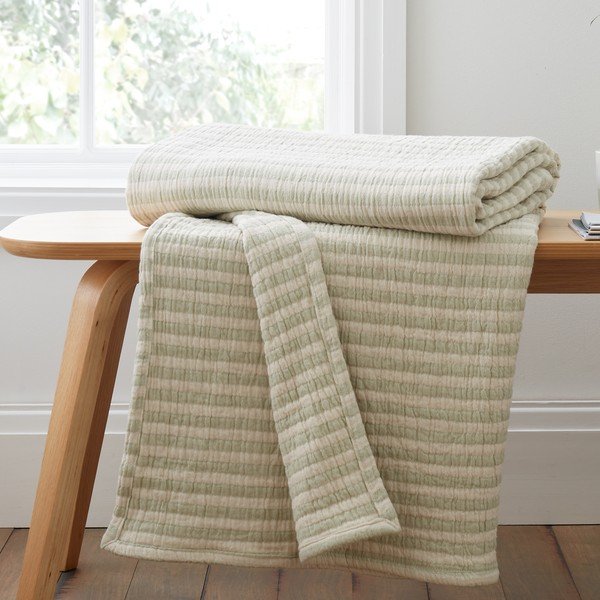 Зелено памучно одеяло 150x200 cm Cotton Muslin Stripe – Bianca-image-2