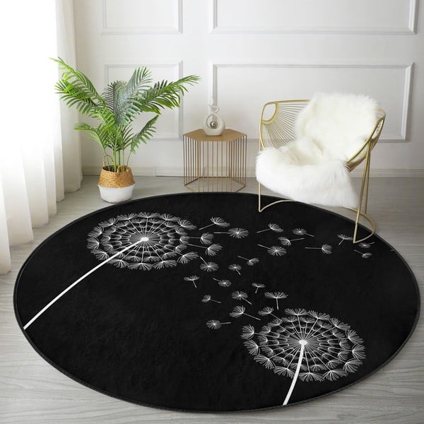 Черен кръгъл килим подходящ за пране и за прахосмукачки роботи ø 80 cm Comfort – Mila Home-image-3