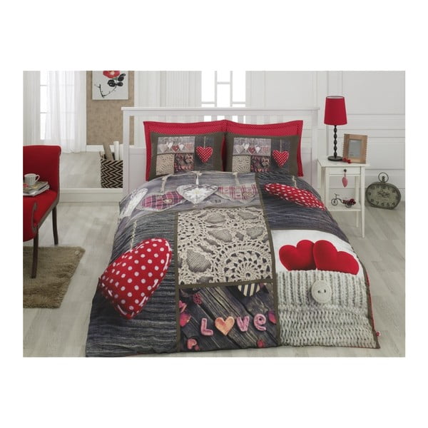 Памучно спално бельо с чаршаф за двойно легло Der, 200 x 220 cm Nina - Mijolnir