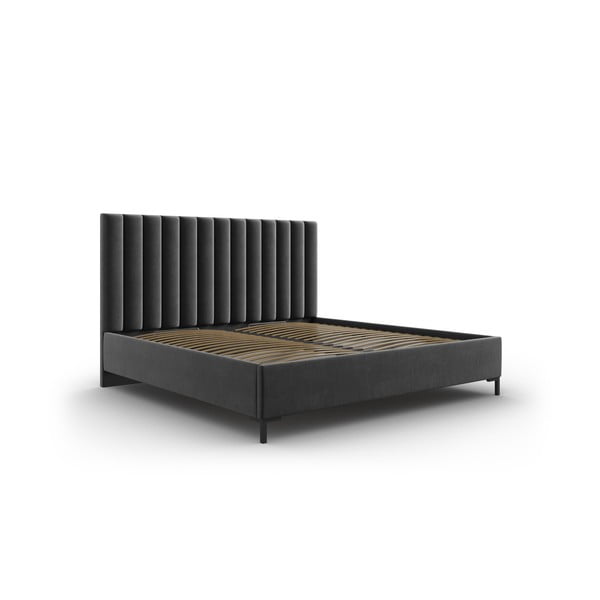 Тъмносиво тапицирано двойно легло с място за съхранение с включена подматрачна рамка 160x200 cm Casey – Mazzini Beds