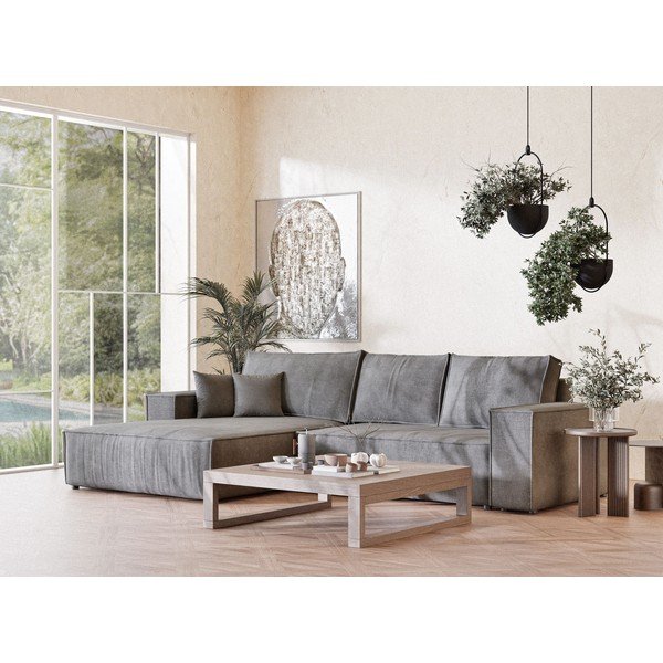 Сив шенилов сгъваем/с място за съхранение ъглов диван (ляв ъгъл) Maze – Maison de Rêve-image-1