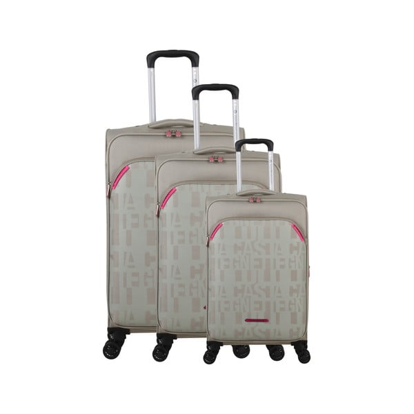 Комплект от 3 бежови багажа на 4 колела Lulucastagnette Bellatrice - LULUCASTAGNETTE
