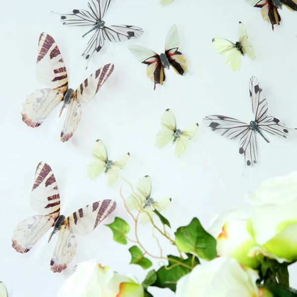 Trojrozměrné samolepky motýlků, barva bílá