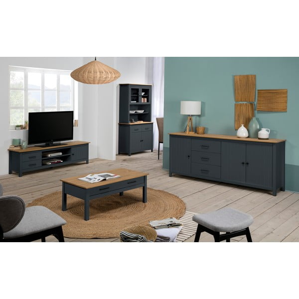 Тъмносин нисък скрин от масивен бор 190x80 cm Miranda – Marckeric-image-1