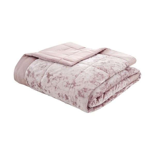 Розова кадифена ватирана покривка за двойно легло 220x220 cm Crushed - Catherine Lansfield-image-2
