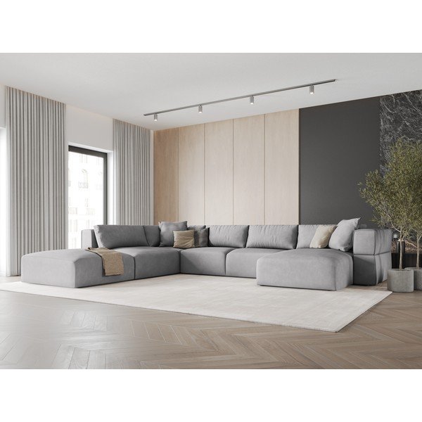 Светлосив ъглов U-образен диван, ляв ъгъл Esther – Milo Casa-image-1