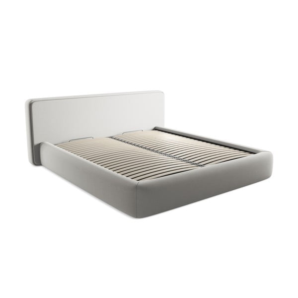 Светлосиво двойно тапицирано легло с място за съхранение и включена подматрачна рамка 180x200 cm Kiana – Makamii