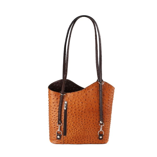 Кафява кожена чанта в цвят коняк с тъмнокафяви детайли Parona - Chicca Borse