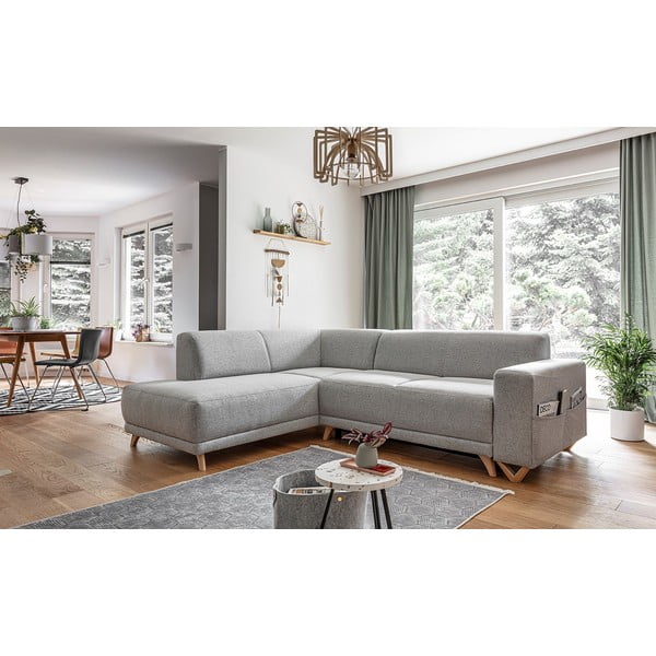 Светлосив разтегателен/с място за съхранение ъглов диван (ляв ъгъл/L форма) Classy Sophie – Miuform-image-3