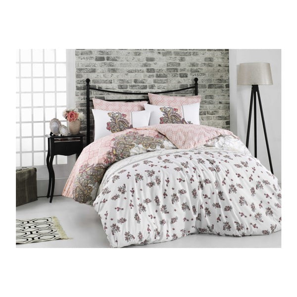 Памучно спално бельо Ranforce с чаршаф за двойно легло Emiliana Pink, 200 x 220 cm - Mijolnir