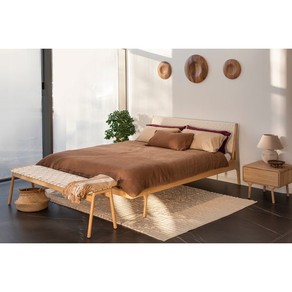 Масивно дъбово легло с бяла табла , 160 x 200 cm Fawn - Gazzda-image-1