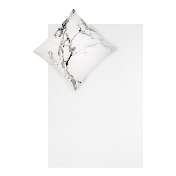 Бяло и сиво спално бельо за единично легло от памучен перкал, 135 x 200 cm Malin - Westwing Collection