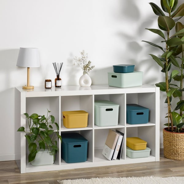 Светлозелена пластмасова кутия за съхранение с капак 24x18x8 cm – Homéa-image-1