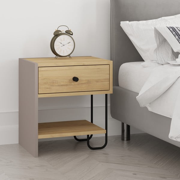 Нощно шкафче в дъбов декор с рафтове Saturne - Marckeric-image-4