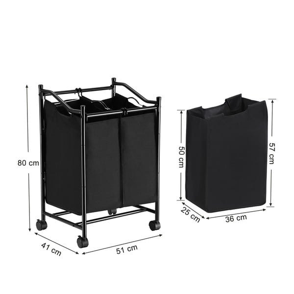 Черна кошница с колелца и 2 сегмента за пране - Songmics-image-2