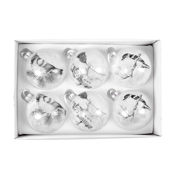 Комплект от 6 коледни стъклени орнамента Ego decor Снежен човек - Ego Dekor
