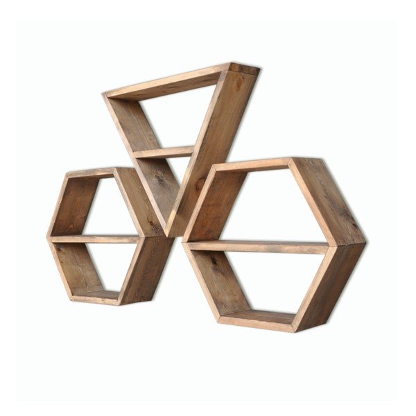 Комплект от 3 дървени стенни рафта Hexa - Evila Originals-image-2