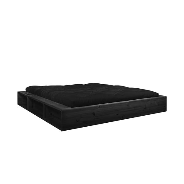 Черно двойно легло от масивна дървесина с място за съхранение и черен футон Comfort , 180 x 200 cm Ziggy - Karup Design