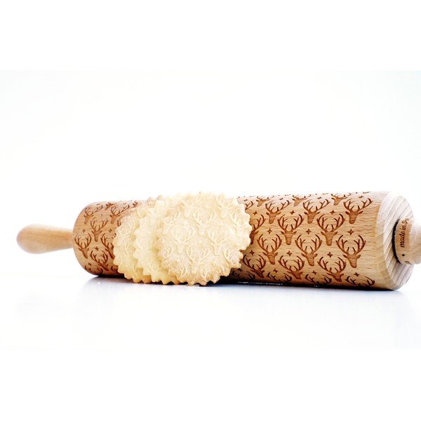 Дървен коледен релефен валяк за тесто Reindeer - Valek-image-2